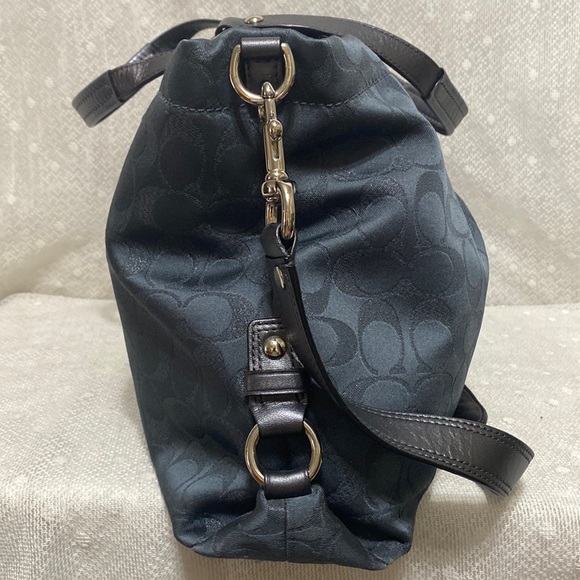*SOLD*Coach Ashley Signature CC Sateen With Leather Satchel In Charcoal Metallic - Picture 8 of 15